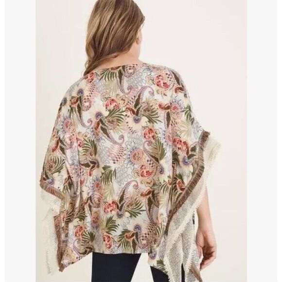 Chico’s‎ Paisley Print Boho Poncho Top Cream Multi Color Size S/M - Picture 6 of 12